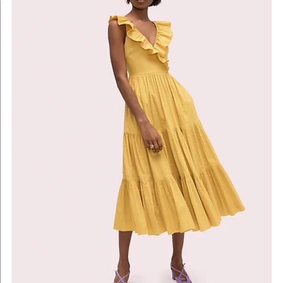 kate spade Dresses & Skirts - Kate Spade Chartreuse Yellow Poplin Ruffle Tiered Dress, Pockets